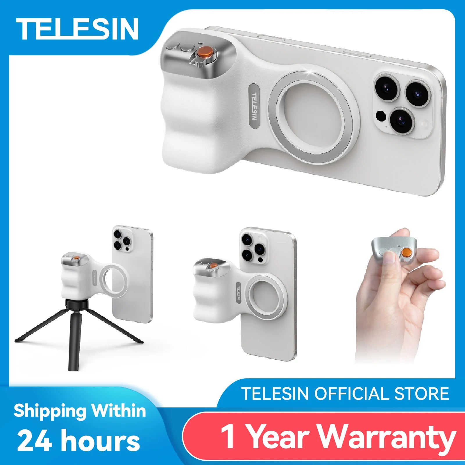 TELESIN Magnetic Phone Camera Hand Grip – Shooting Handle with Remote Control for iPhone, Samsung & Huawei