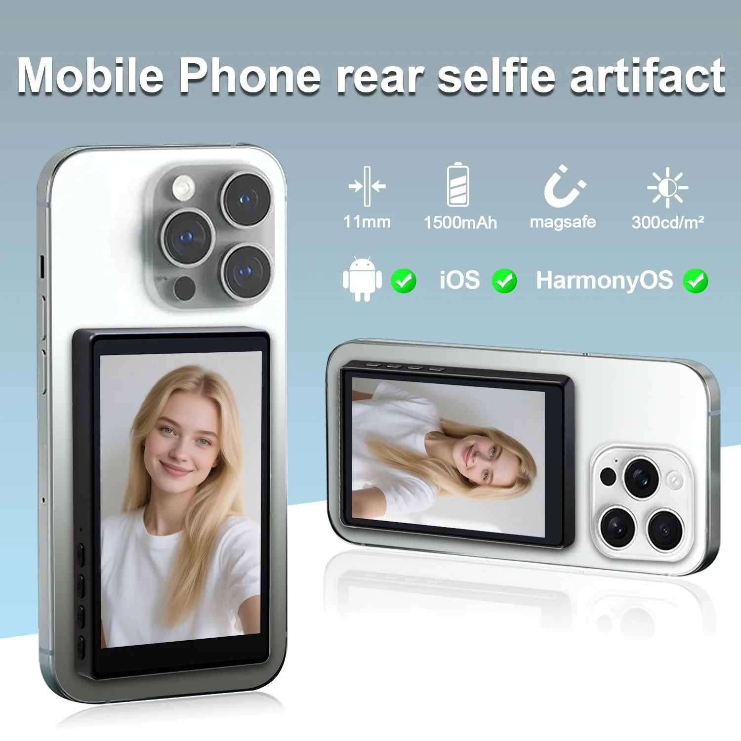 Wireless Rear Camera Selfie Monitor – Magnetic Phone Screen for Vlog, Live Stream & Video Recording