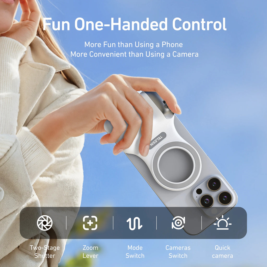 TELESIN Magnetic Phone Camera Hand Grip – Shooting Handle with Remote Control for iPhone, Samsung & Huawei