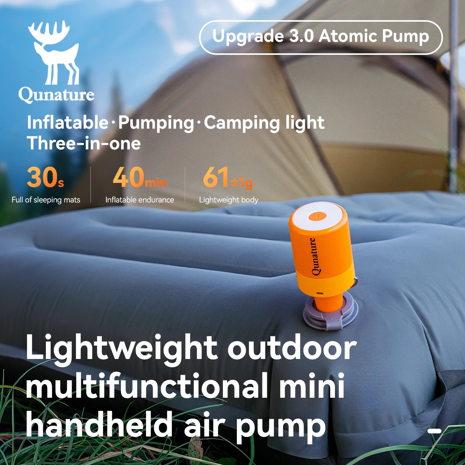 Qunature Mini Air Pump – Portable Rechargeable Inflator with Type-C Charging for Camping & Outdoor Use
