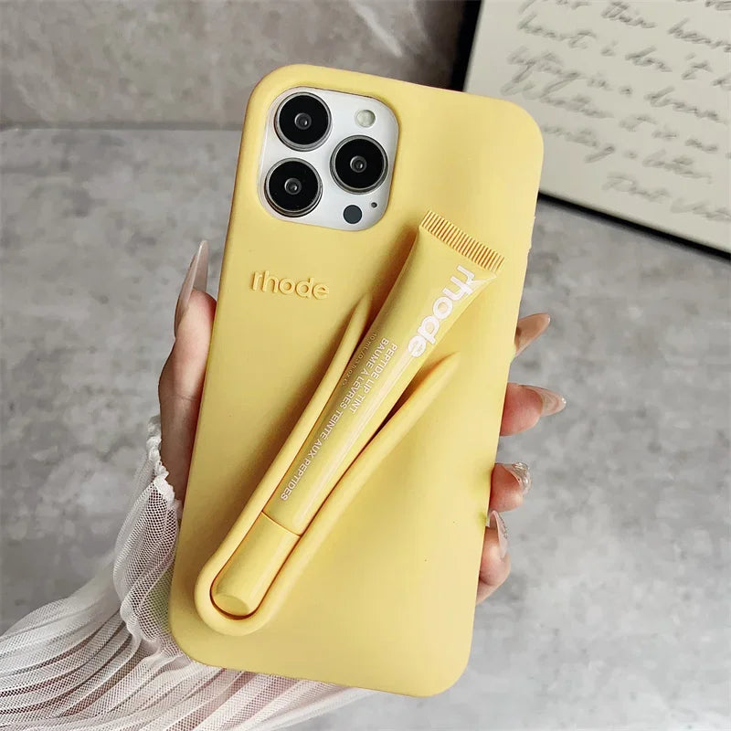 Lemontini Lip Gloss Phone Case – Silicone Makeup Style Cover for iPhone 11–17 Pro Max Series