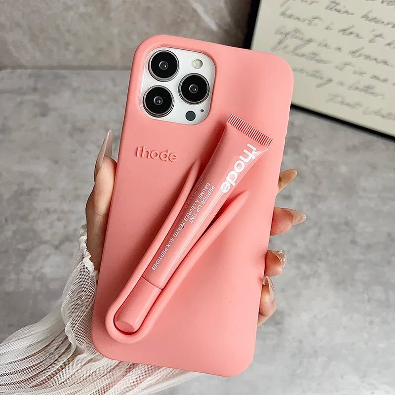 Lemontini Lip Gloss Phone Case – Silicone Makeup Style Cover for iPhone 11–17 Pro Max Series