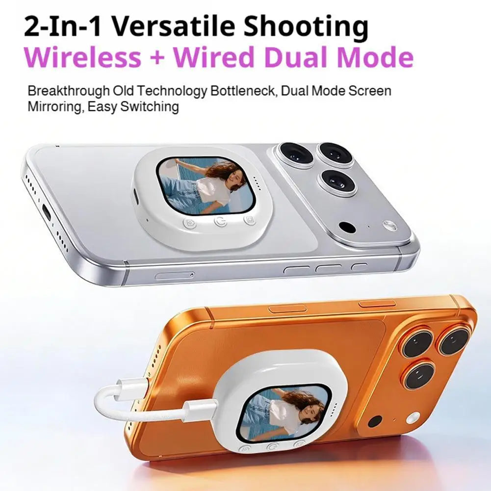 Mini Wireless Magnetic Phone Screen Projector – Rear Camera Selfie Monitor for Vlog & Live Streaming