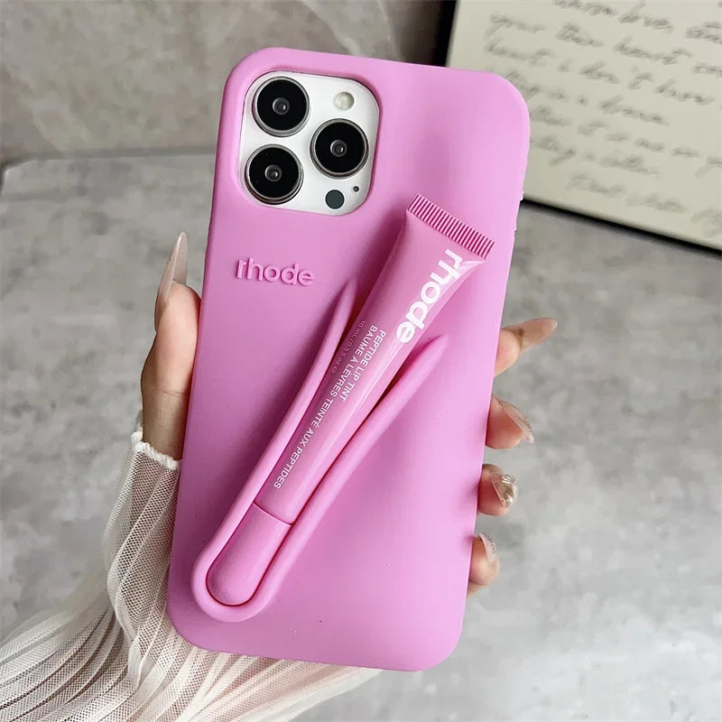 Lemontini Lip Gloss Phone Case – Silicone Makeup Style Cover for iPhone 11–17 Pro Max Series
