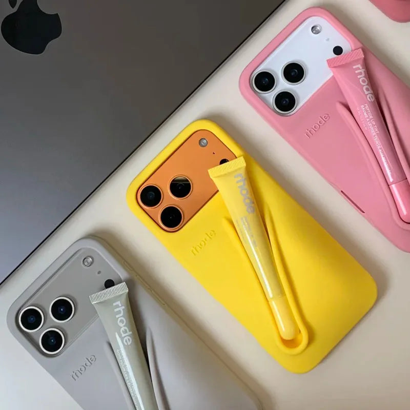 Lemontini Lip Gloss Phone Case – Silicone Makeup Style Cover for iPhone 11–17 Pro Max Series