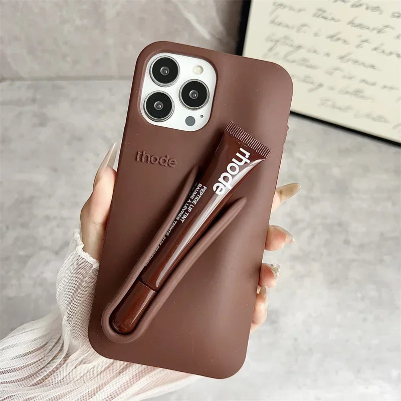Lemontini Lip Gloss Phone Case – Silicone Makeup Style Cover for iPhone 11–17 Pro Max Series