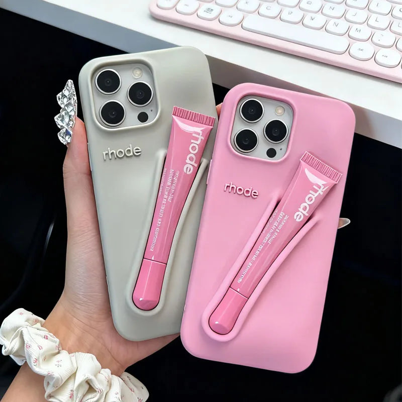 Lemontini Lip Gloss Phone Case – Silicone Makeup Style Cover for iPhone 11–17 Pro Max Series