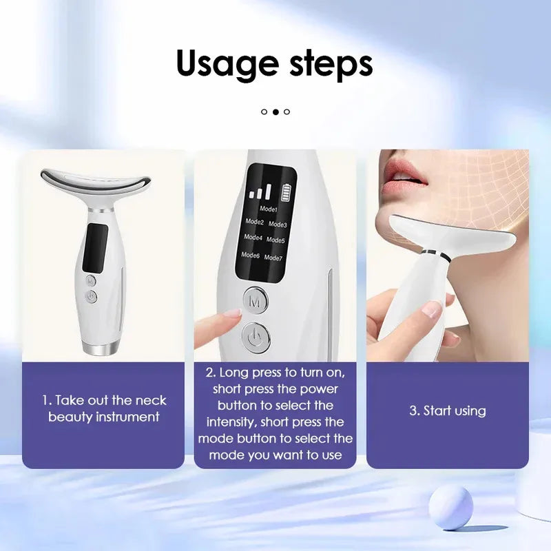 LED Face & Neck Massager – 7 Color Light Therapy Beauty Device with Vibration & Skin Care Modes