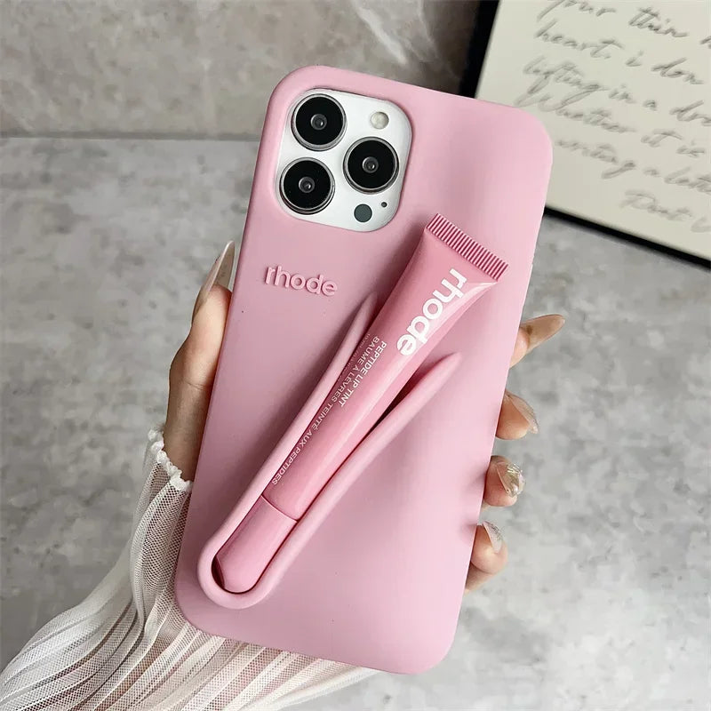 Lemontini Lip Gloss Phone Case – Silicone Makeup Style Cover for iPhone 11–17 Pro Max Series