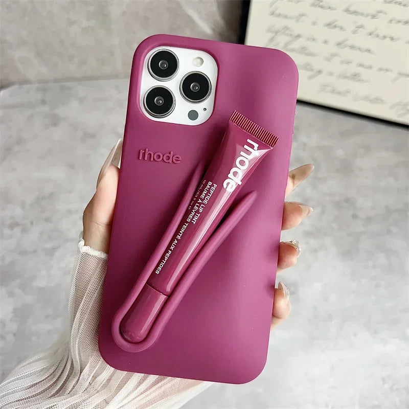 Lemontini Lip Gloss Phone Case – Silicone Makeup Style Cover for iPhone 11–17 Pro Max Series