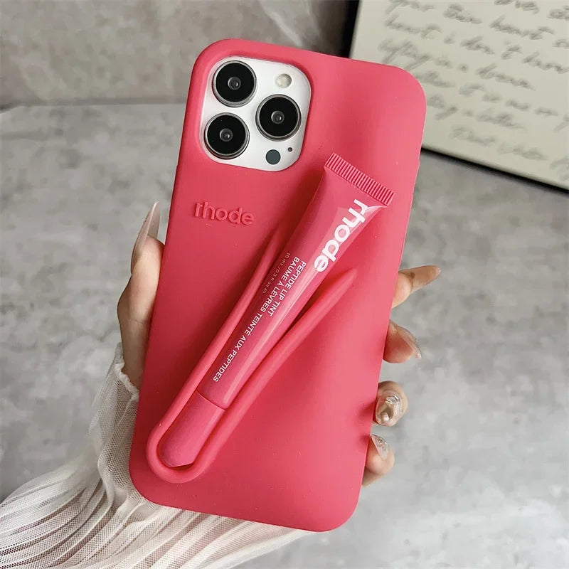 Lemontini Lip Gloss Phone Case – Silicone Makeup Style Cover for iPhone 11–17 Pro Max Series