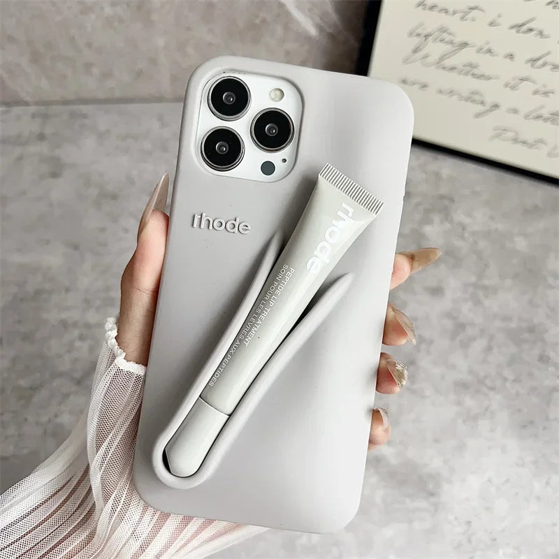 Lemontini Lip Gloss Phone Case – Silicone Makeup Style Cover for iPhone 11–17 Pro Max Series