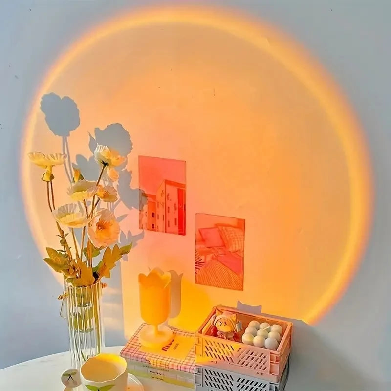Sunset Projection Lamp – USB Rotatable Atmosphere Light for Bedroom, Living Room & Home Decor