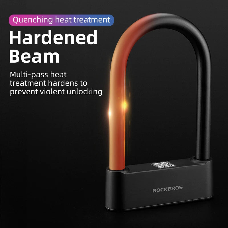 ROCKBROS Smart Bicycle Lock – Bluetooth & Fingerprint U-Lock Anti-Theft Security Lock (Waterproof Steel Alloy)