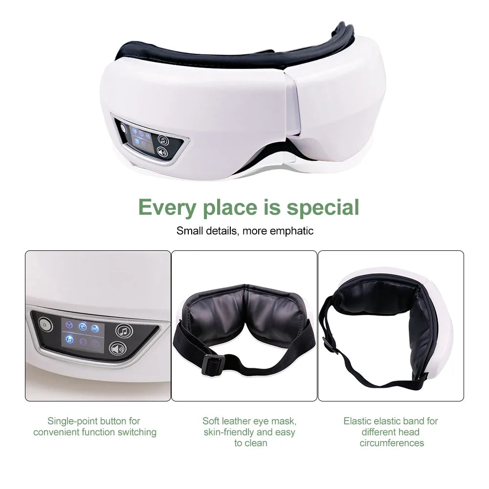 Smart Eye Massager Glasses – Foldable Airbag Compression Vibration Eye Care Device with Bluetooth Music & Heat Relief