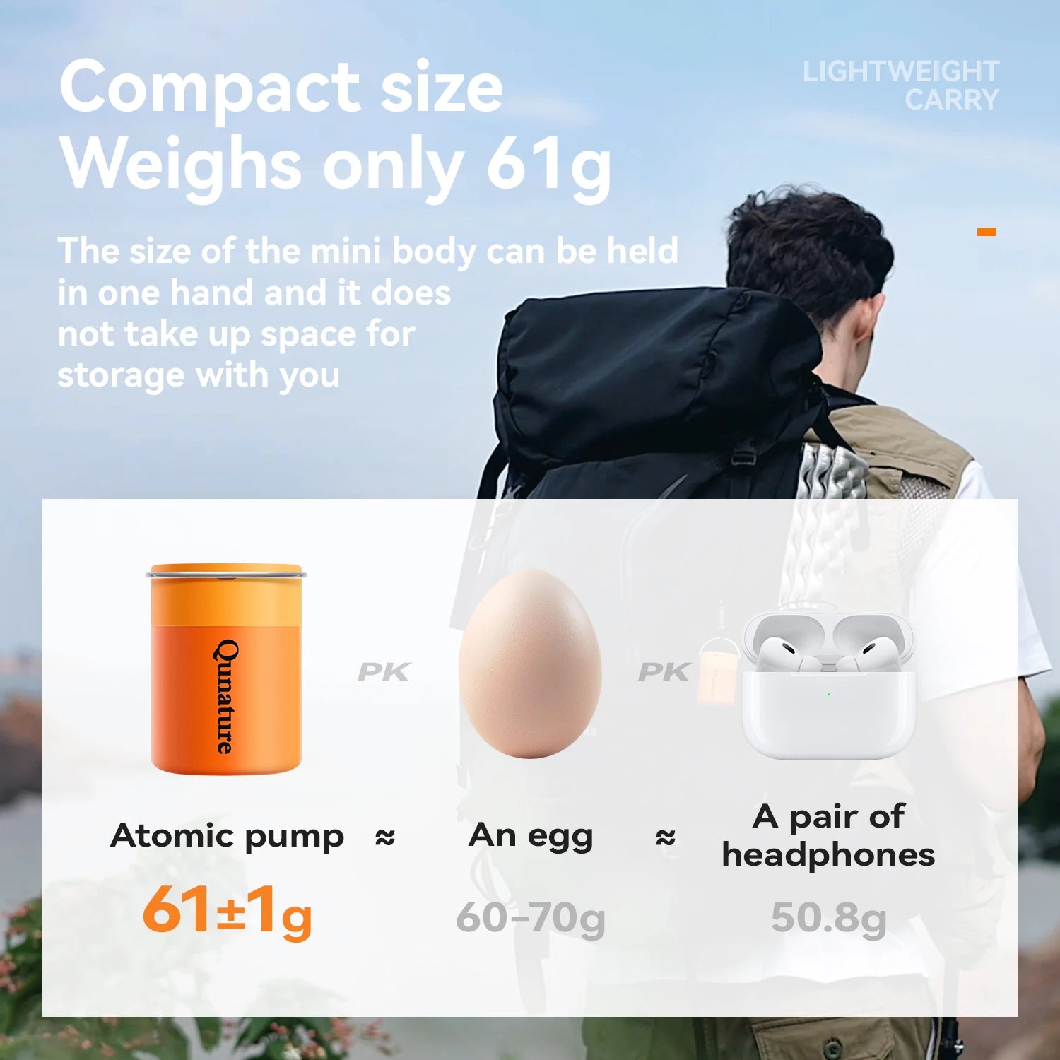 Qunature Mini Air Pump – Portable Rechargeable Inflator with Type-C Charging for Camping & Outdoor Use