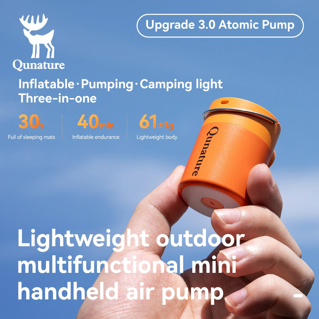 Qunature Mini Air Pump – Portable Rechargeable Inflator with Type-C Charging for Camping & Outdoor Use