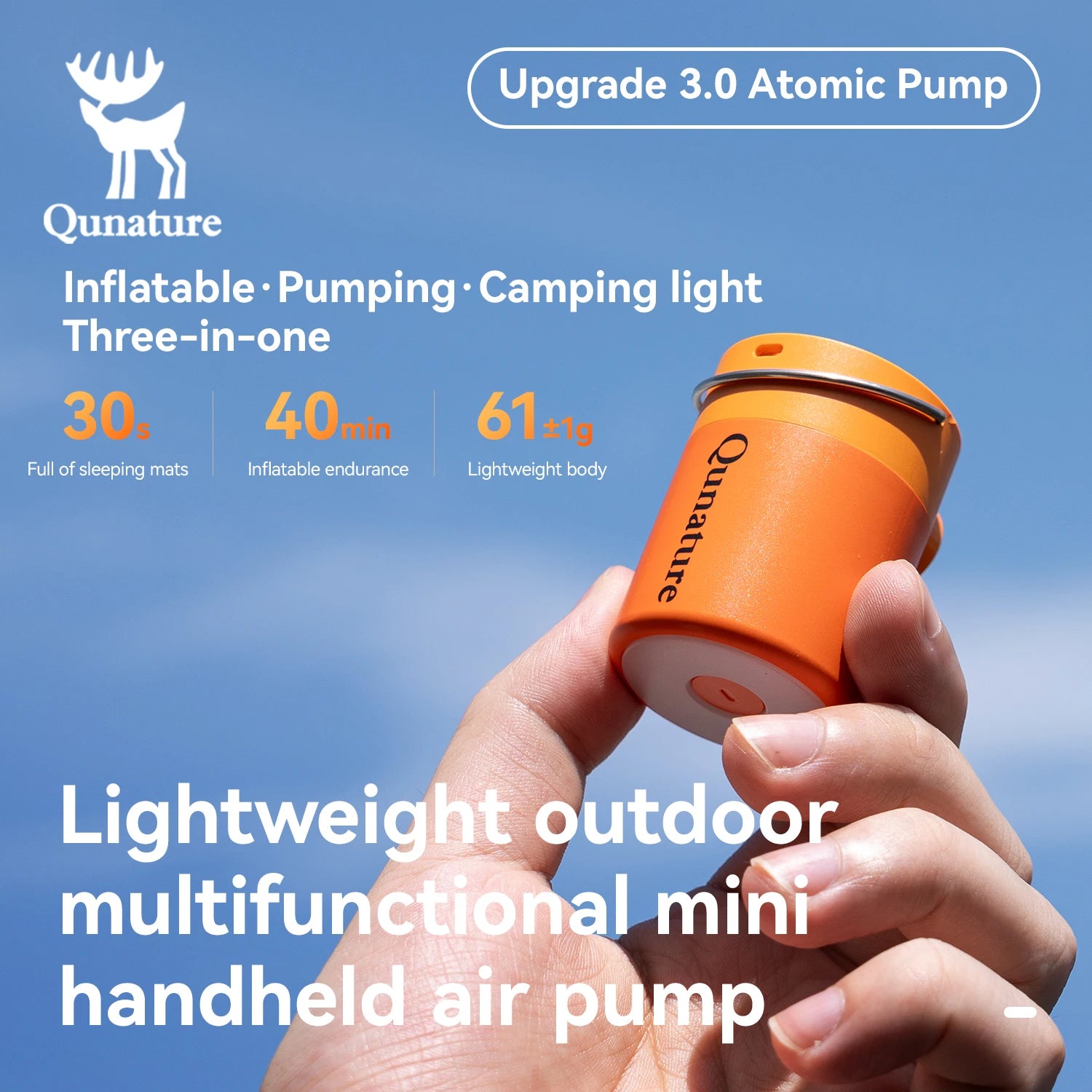 Qunature Mini Air Pump – Portable Rechargeable Inflator with Type-C Charging for Camping & Outdoor Use