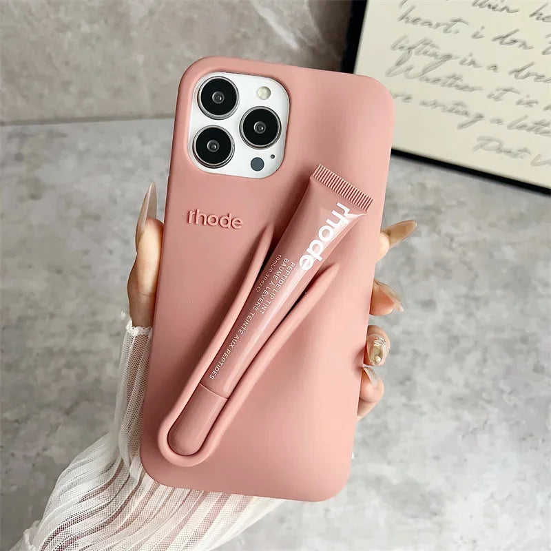 Lemontini Lip Gloss Phone Case – Silicone Makeup Style Cover for iPhone 11–17 Pro Max Series