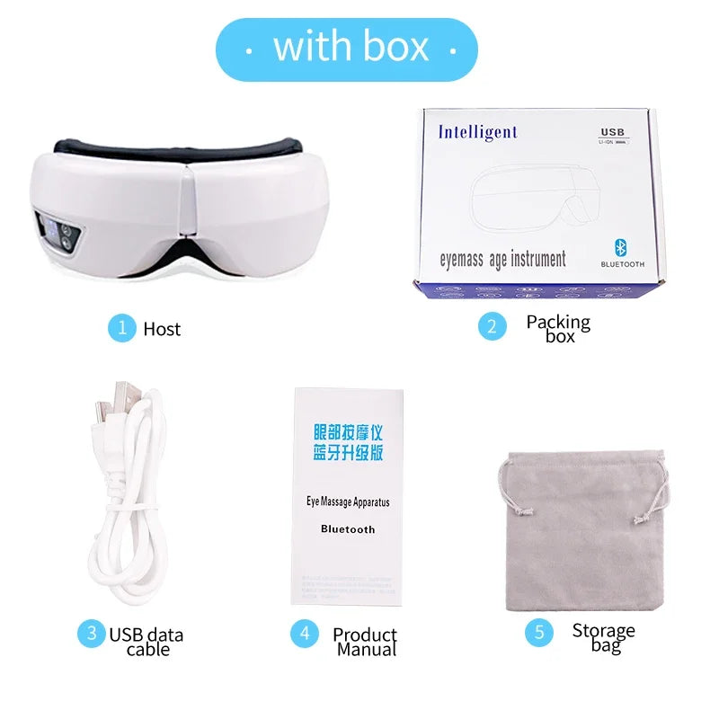 Smart Eye Massager Glasses – Foldable Airbag Compression Vibration Eye Care Device with Bluetooth Music & Heat Relief