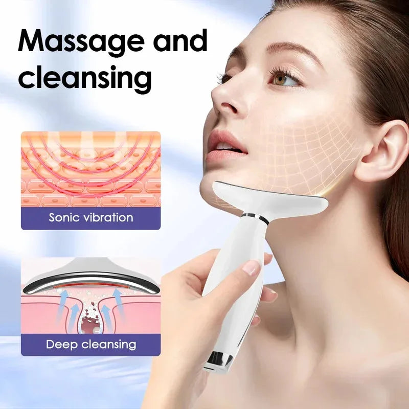 LED Face & Neck Massager – 7 Color Light Therapy Beauty Device with Vibration & Skin Care Modes